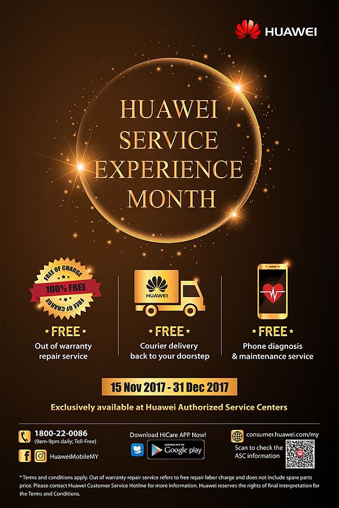 Servis Baiki Percuma Untuk Semua Telefon Huawei Sehingga 