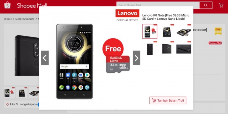 Diskaun RM450 kalau beli Lenovo K8 Note di Shopee