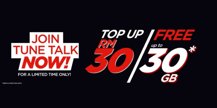 Tambah nilai RM30 di TuneTalk dan terima sehingga 30GB data