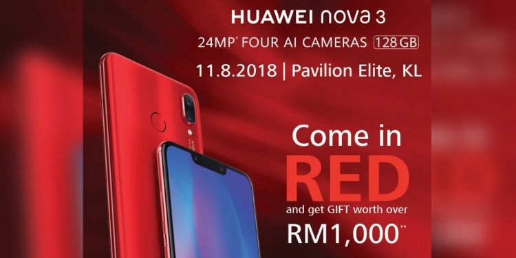Huawei nova 3 merah ada hadiah percuma lebih RM1,000