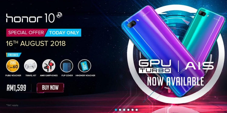 honor 10 dinaiktaraf GPU Turbo dan ada hadiah RM500 untuk hari ini sahaja