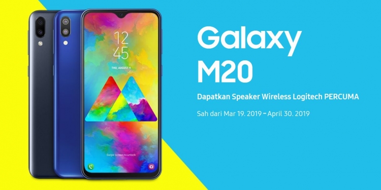 Samsung jual sendiri Galaxy M20 bersama hadiah Logitech X50