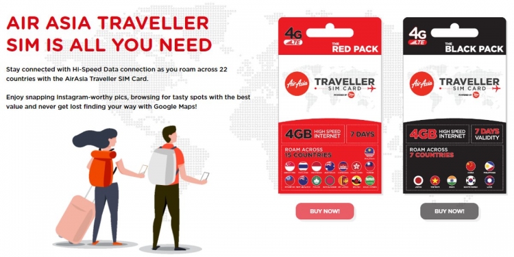AirAsia Tawar Pek Sim Roaming RM30 Untuk Tempoh Sah 7 Hari