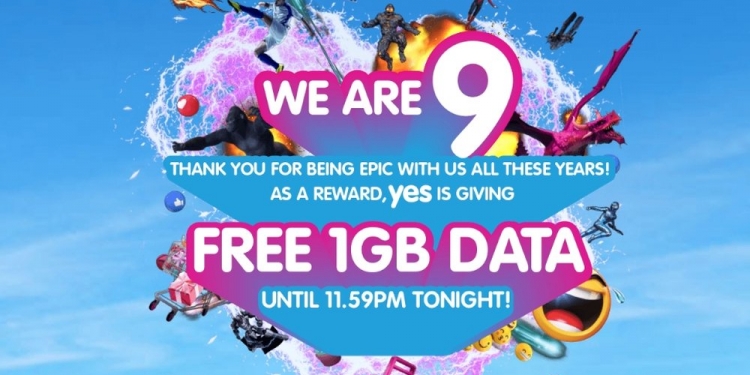 Yes menghadiahkan 1GB data kepada pelanggan sempena ulangtahun ke-9