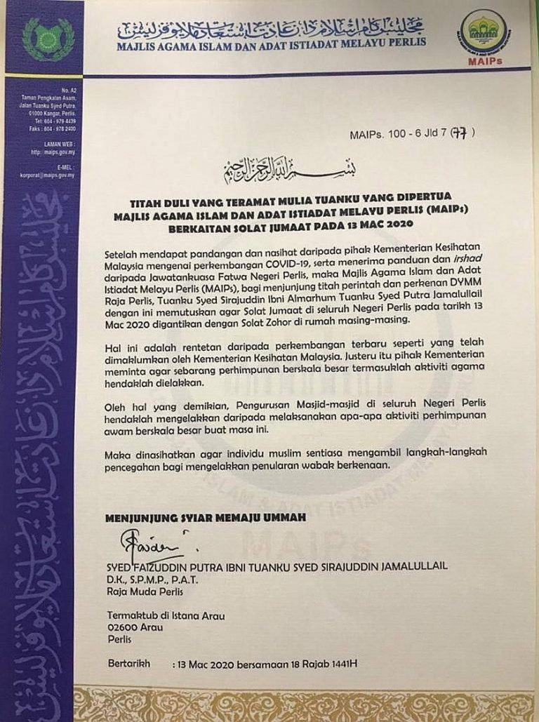 Perlis ganti Solat Jumaat dengan solat Zohor, Menteri ...