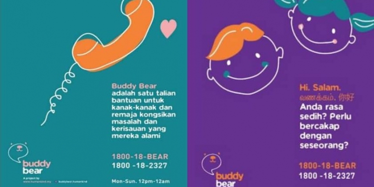Anak-anak boleh kongsi sebarang masalah, melalui talian bantuan Buddy Bear