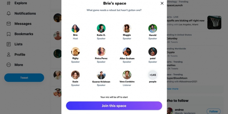 Sertai Twitter Spaces melalui web, tidak perlu audio, ada transkripsi di sediakan