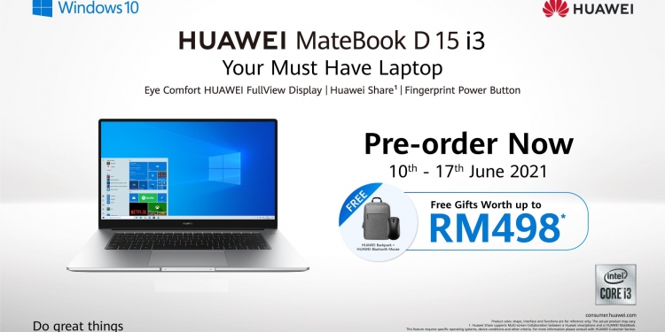 Tempah Huawei MateBook D15 2021 sekarang untuk terima beg galas & tetikus percuma