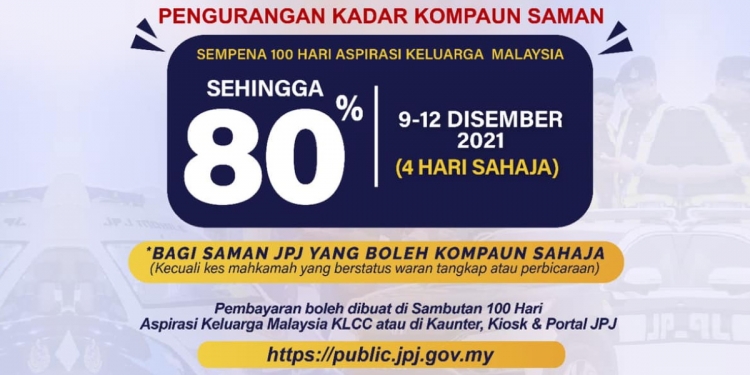 Diskaun saman JPJ & PDRM sempena 100 hari Keluarga Malaysia boleh dibayar dalam talian