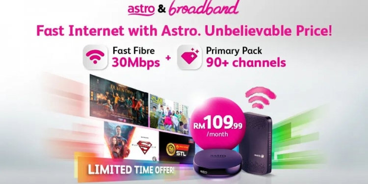 Astro tawar Pakej Jimat 109, saluran TV beserta broadband pada harga RM109.99