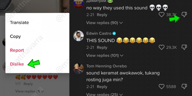 Tiktok uji butang dislike di komen, ciri sama seperti di Youtube & Twitter