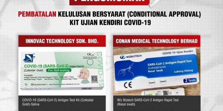 Henti guna dua jenama kit ujian COVID-19 ini disebabkan ia tak penuhi standard KKM