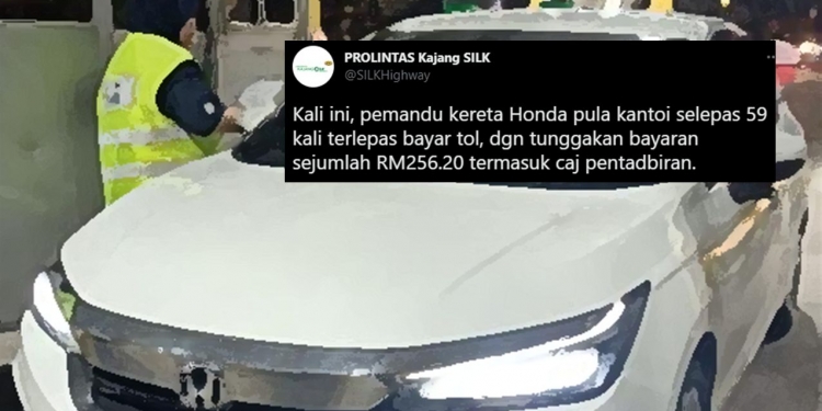 59 kali terlepas bayar tol, akhirnya kereta Honda ini ditangkap dan diarah bayar tunggakan bersama “bunga”