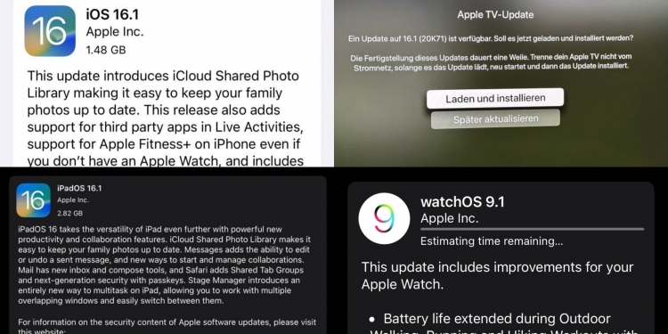 iOS 16.1, iPadOS 16.1, watchOS 9.1, & tvOS 16.1 sedia dimuat turun