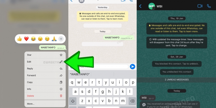 WhatsApp uji ciri edit mesej, fungsi hampir sama dengan Telegram & iMessage