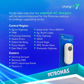 ChargEV akan hentikan operasi pengecas EV di 18 stesen Petronas untuk