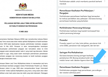 Sistem janji temu Pemeriksaan Kesihatan Pergigian melalui MySejahtera kini diperluas di seluruh Malaysia