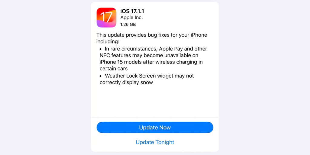 iOS 17.1.1 pembaikan isu NFC rosak
