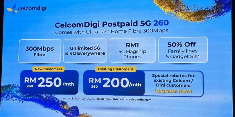 CelcomDigi Postpaid 5G 260 tawar 5G tanpa had dan jalur lebar 300Mbps dalam satu pelan