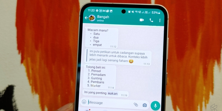 Whatsapp kini boleh susun senarai, petikan dan letak bayang dalam mesej perbualan