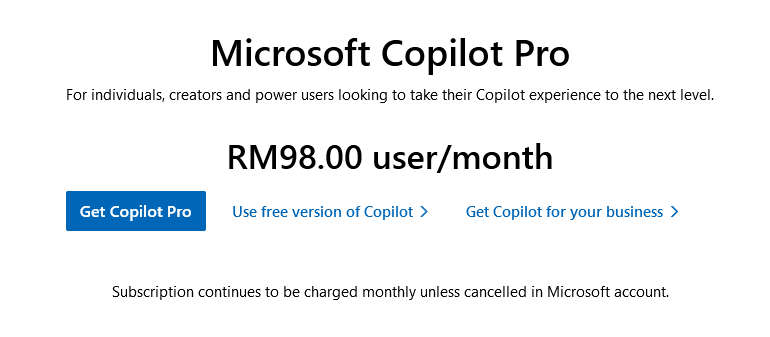 Harga Copilot Pro di Malaysia