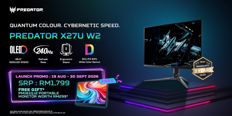 Acer Predator X27U W2 dilancar di Malaysia: Monitor QD-OLED 240Hz pada harga lebih murah